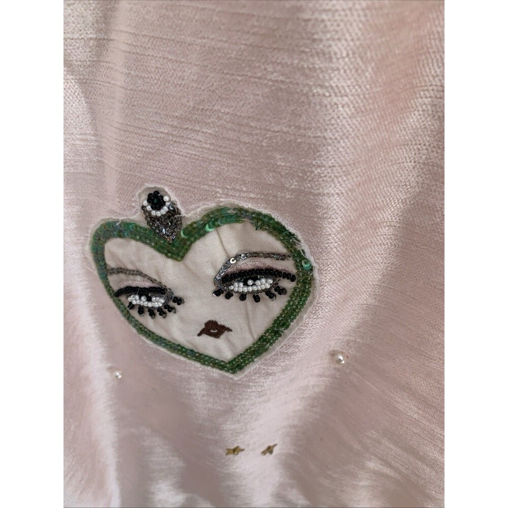 New Anthropologie Christmas Tree Skirt Coretta 60" Embroidered Beaded Pink Boho - Picture 10 of 16